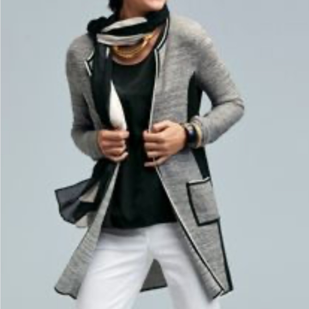 Chico's Gray and Black Open Front Ella Cardigan
